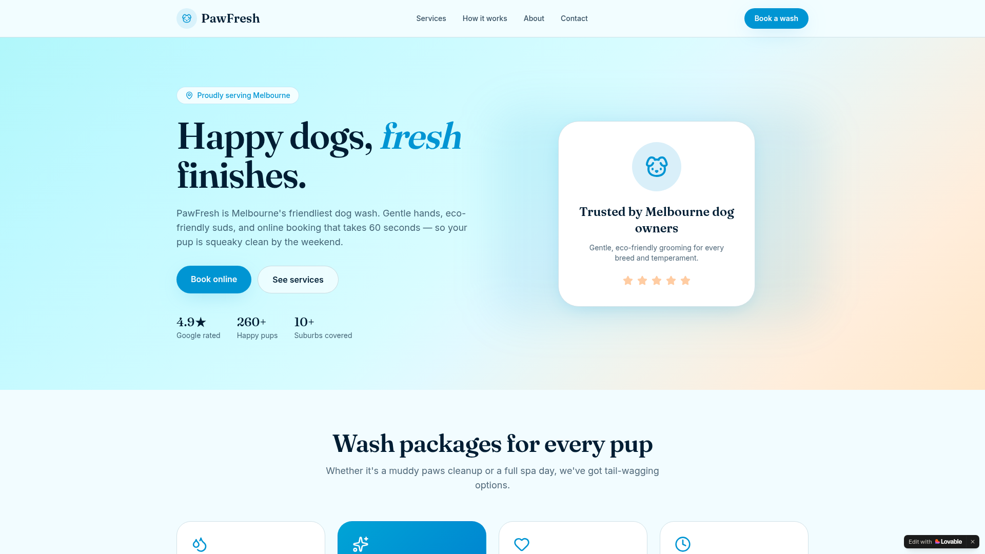 PawFresh Melbourne — Dog wash booking website preview